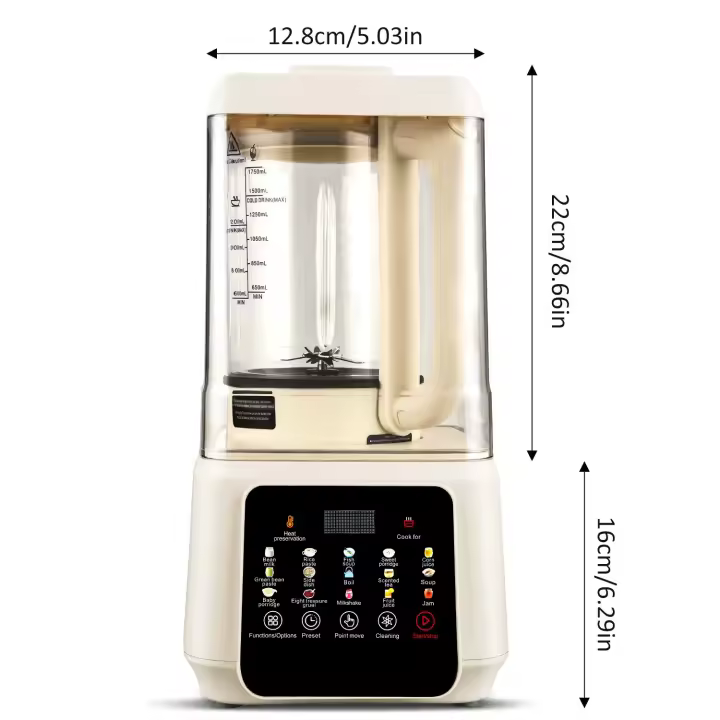 Batidora de Vaso 1,75L Multifuncional, Máquina de Leche Vegetal y de Soja, 15 Programas Fríos y Calientes, apa Antiruido de Vidrio, Temporizador 24h, Licuadora multiuso para leche vegetal, batidos, zumo, puré, sopa, etc, Don feliz - 1