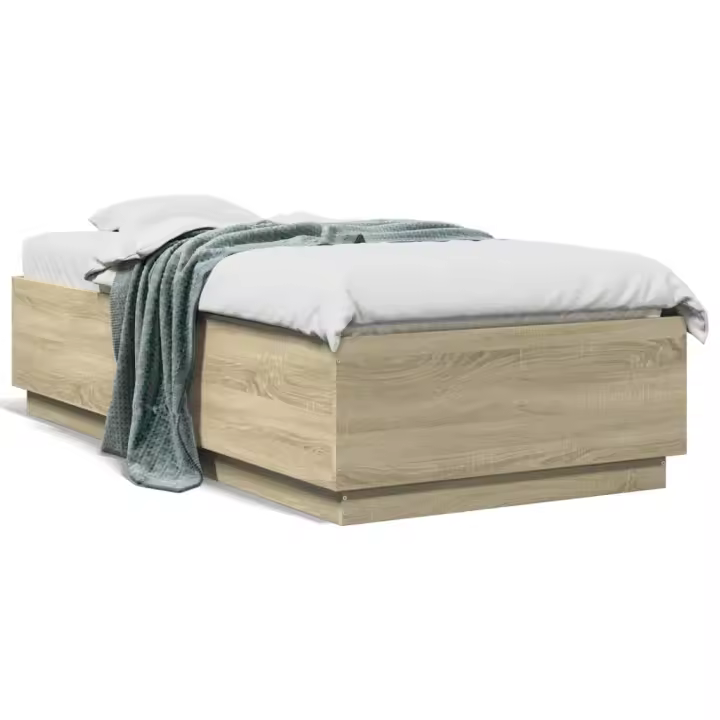 vidaXL Estructura cama con luces LED madera roble Sonoma 90x190 cm - 1