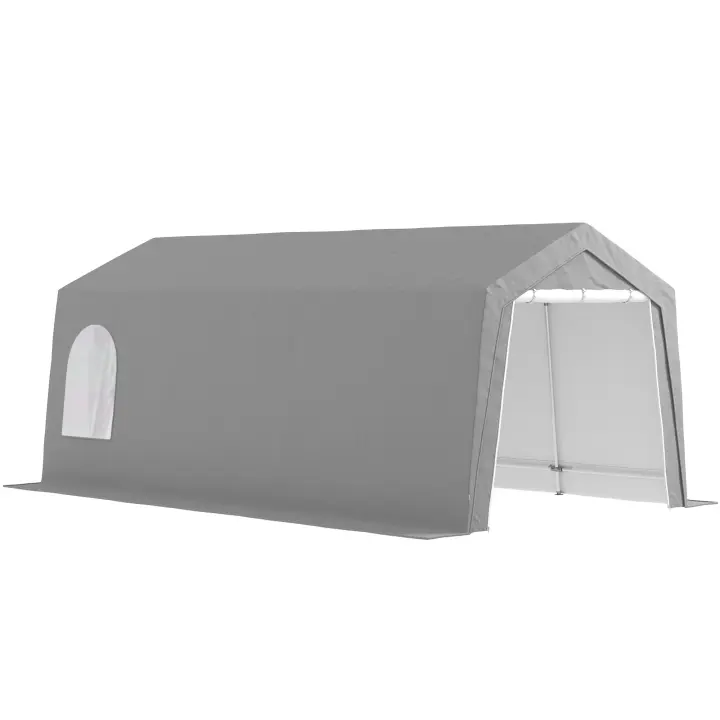 Outsunny Cobertizo Jardín Exterior 300x597x257 cm Carpa con Puerta Enrollable con Cremallera Impermeable Tienda de Almacenamiento en Garaje Exterior para Motos Bicicletas Herramientas de Jardín Gris - 1