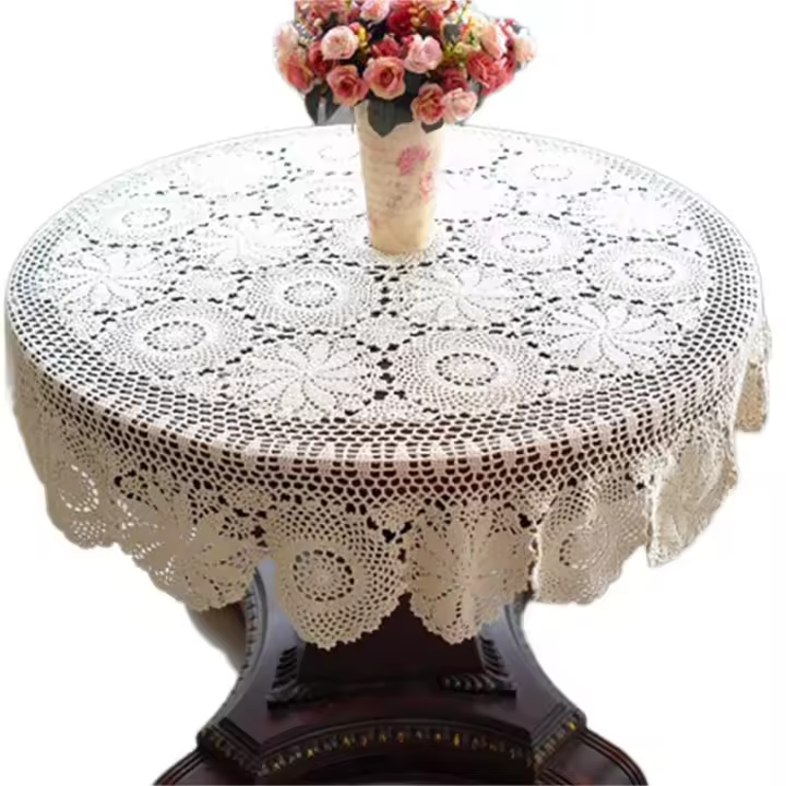 Mantel Redondo Hecho a Mano En Crochet 100% Algodón Tamaño Variado Para Comedor Fiesta Hogar Boda Hotel Banquete Al Aire Libre - 1