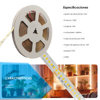 Tira LED 24V -  Profesional 10m - 280xLED/m - 14400lm - 12W/m - IP20 - Luz seleccionable 2700K - 6000K  - Factorled - details 1