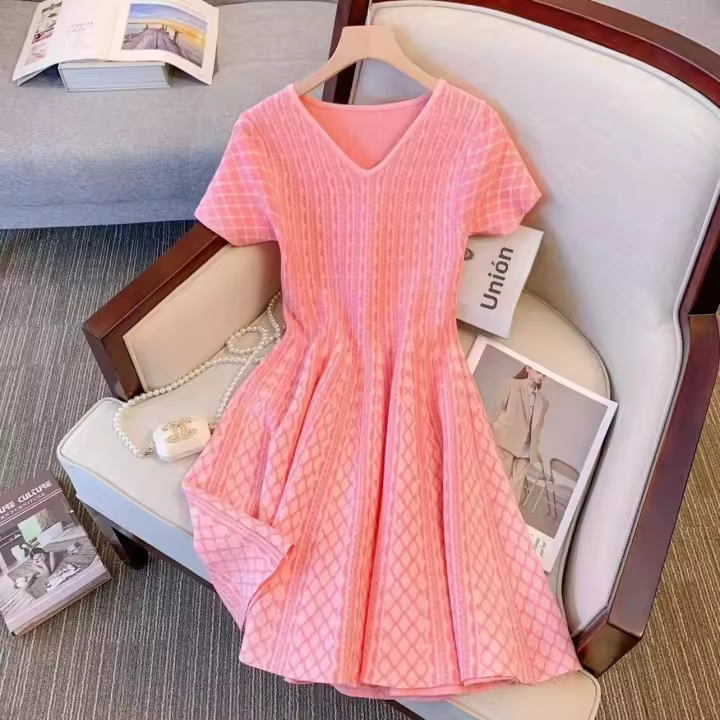 Nuevo Vestido Corto De Verano Para Mujer Estilo Francés Con Cuello En V Manga Corta Ajustado A-Line Con Volúmenes En La Cintura Y Falda Alta - 1