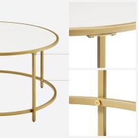Mesa de centro moderna, diseño redondo elegante con tapa blanca y estructura dorada, ideal para salón, diámetro 84 cm - details 5