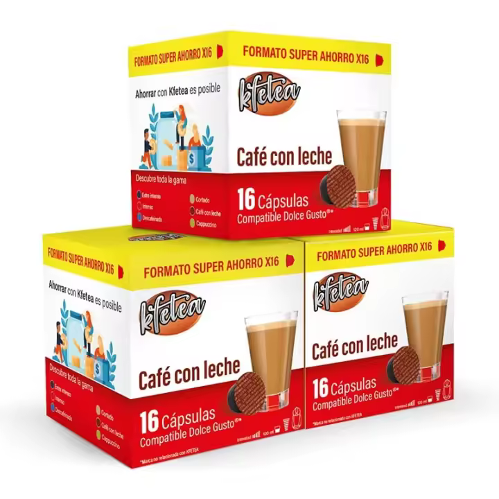 Cafe con leche Kfetea 3 cajas de 16 capsulas compatibles Dolce Gusto - 1