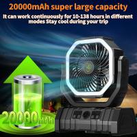 Ventilador Portátil Inalámbrico Con Luz LED Y Batería De Alta Capacidad De 20000mAh Para Camping Y Exteriores Incluye Gancho - details 3