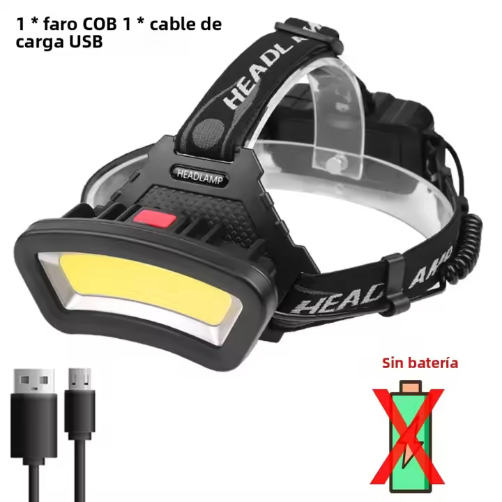 Linterna Frontal COB Super Brillante 2000LM Recargable USB Con Baterías 18650 Para Camping Y Pesca Impermeable Y Ajuste De Brillo - 1