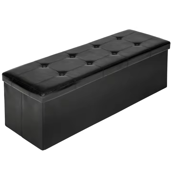 Tectake - Taburete plegable con caja de almacenamiento rectangular 110 x 38 x 38 cm  Taburete puf con espacio para almacenar  Funda decorativa de piel sintética y asiento acolchado  Plegable, compacto - 1