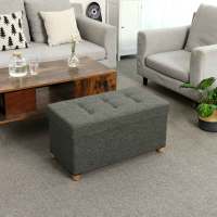 Baúl tapizado capitoné, taburete de almacenamiento textil con asiento acolchado, patas de madera maciza y tapa, gris oscuro - details 13