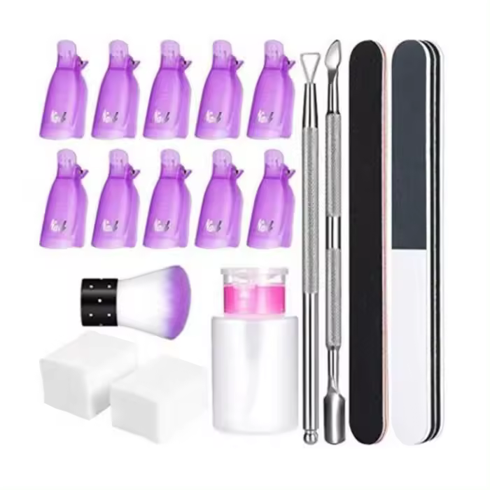 Juego de manicura con esmalte de uñas en gel UV, toallitas de algodón para uñas, pinzas para quitar cutículas y kits de envolturas para quitar cutículas - 1