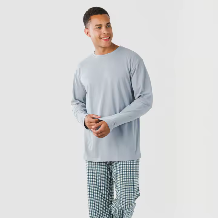 Pijama de Hombre 100% Algodón, Camiseta Manga Larga y Pantalón Largo TRAMAS+ - 1