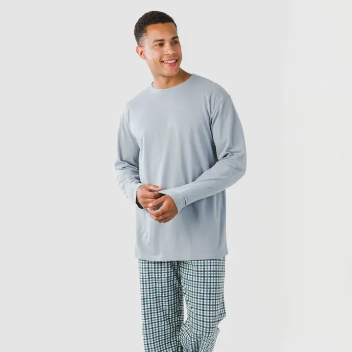 Pijama de Hombre 100% Algodón, Camiseta Manga Larga y Pantalón Largo TRAMAS+ - 1