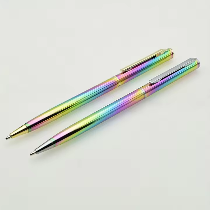 2ps/set Bolígrafo De Bola Metálico Colorido 0.7mm Tinta Negra Recarga Giratorio Para Retractilizar Punta Material De Escritura Estación De Trabajo Y Estudio - 1