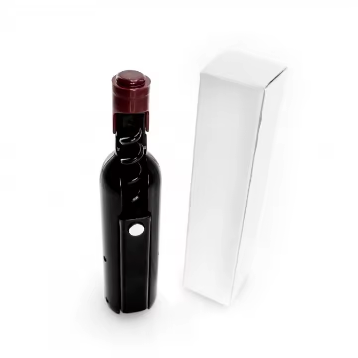 Deliex. Pack de 20 sacacorchos magnético con forma de botella de vino en color negro para detalles. Con cuerpo en original acabado translúcido y función abridor. - 1