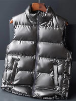 Chaleco De Algodón Grueso Para Hombres Moda Otoño/Invierno 2024 Estilo Casual Cuello Erguido Brillante Tamaño Grande Con Bolsillos Y Cierre De Cremallera - details 6