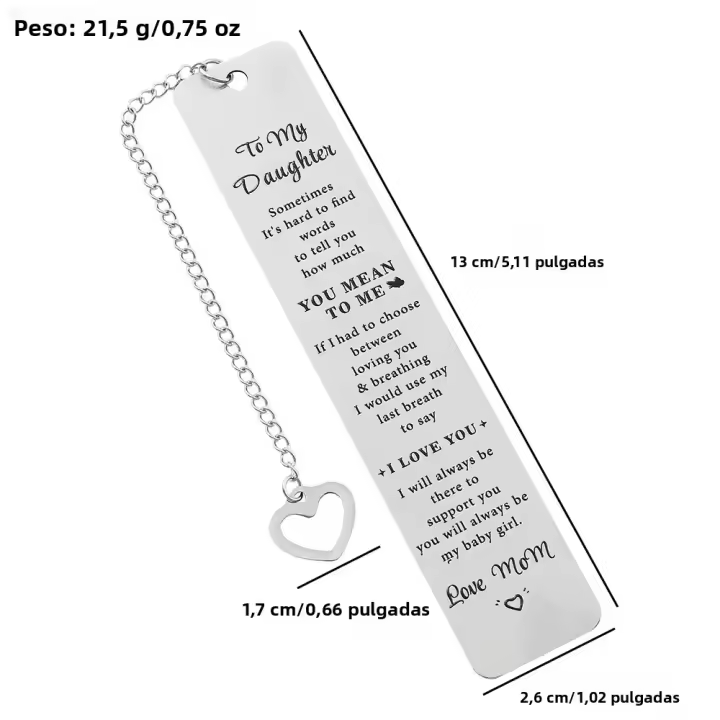Marcador De Páginas De Acero Inoxidable Con Diseño De Corazón Hueco Para Hija Regalo De Papelería Con Impresión Inspiradora - 1