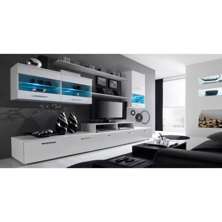 Skraut Home - Mueble salón comedor moderno con Leds, acabado en  Mate y Brillo Lacado, medidas: 250x194x42 cm de fondo - 1