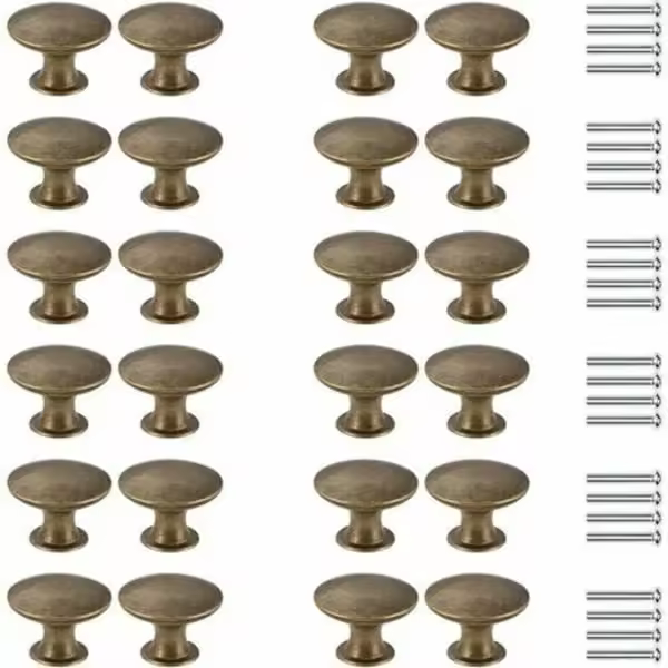 24 pomos redondos para gabinetes, pomos vintage para cajones, pomos de latón, pomos para puertas de gabinetes, cocinas, mesitas de noche. - 1