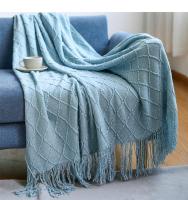 Manta De Terciopelo Texturizado Nórdico Para Sofá Y Decoración De Cama Con Borlas Manta De Viaje Azul Estilo Rústico Farmhouse - details 2