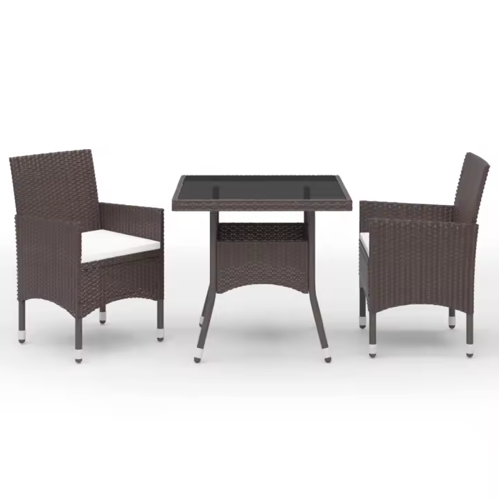 vidaXL Muebles de jardín 3 piezas ratán sintético y vidrio marrón - 1