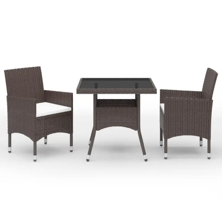 vidaXL Muebles de jardín 3 piezas ratán sintético y vidrio marrón - 1