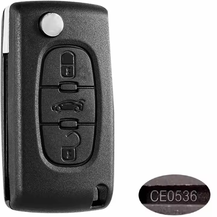 AUTOZOCO Carcasa Mando Llave De Coche 3 Botones Compatible con Citroën C2 C3 C4 C5 C6 C8 Picasso Xsara y Peugeot 207 307 407 408 - CE0536 - Botones de Abrir,Cerrar y Maletero,con zócalo de Pila - 1