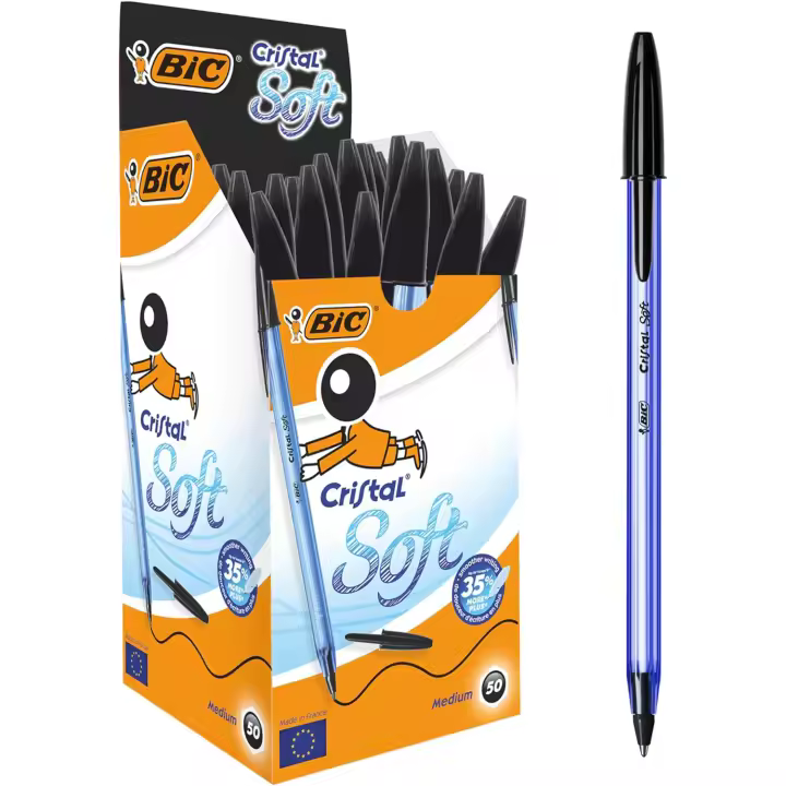 BIC Cristal Soft Bolígrafo Punta Media (1,2 mm) Negro (Caja de 50 uds.) - 1
