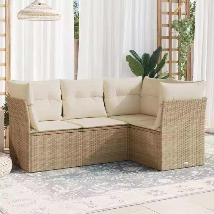vidaXL Juego de sofás jardín con cojines 4 pzas ratán sintético beige - 1