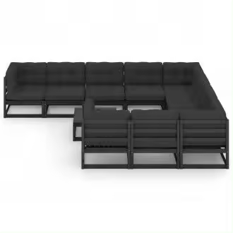 VIDAXL 3077053 juego de muebles de jardín 11 piezas de madera maciza de pino negra con cojines vida xl - 1