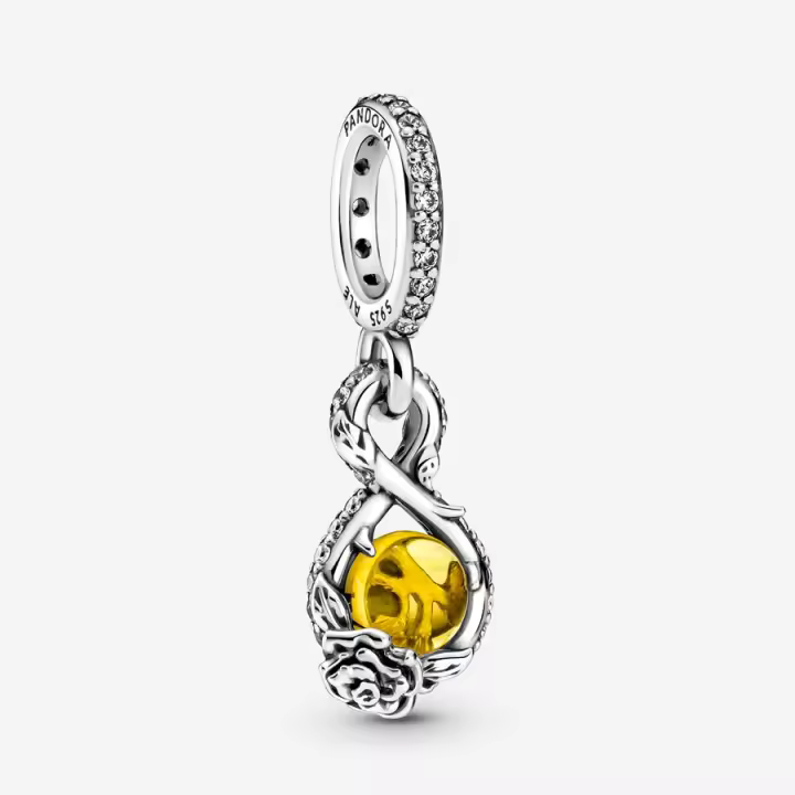 Pandora Charm de Colgante en Plata de Ley Serie Disney, La Bella y la Bestia Símbolo Eterno y Rosa，Incluye Caja Original - 1