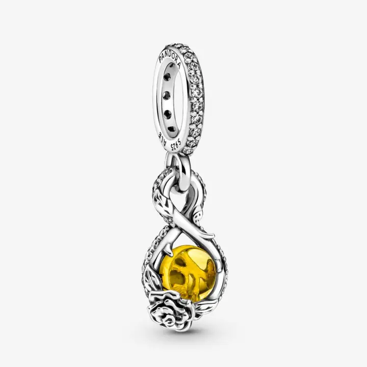 Pandora Charm de Colgante en Plata de Ley Serie Disney, La Bella y la Bestia Símbolo Eterno y Rosa，Incluye Caja Original - 1