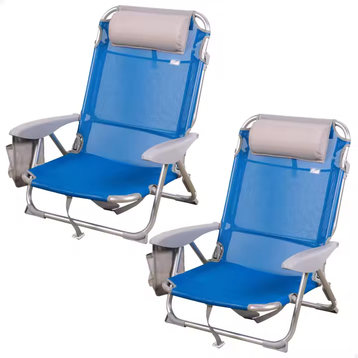 Aktive - Pack de 2 sillas de playa plegables, con respaldo reclinable, 4 posiciones, convertibles en tumbona, tamaño 51x45x76 cm, de aluminio y textileno, con cojín acolchado y asa de hombro, estructura plegable, máx. 110 kg, multiposición - 1