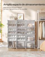 Zapatero Modular de Plástico con 12 Compartimentos y Puertas - Estantería de 32x124.4x124.6 cm, Marco de Acero, Paneles de Plástico, Color Blanco - details 2