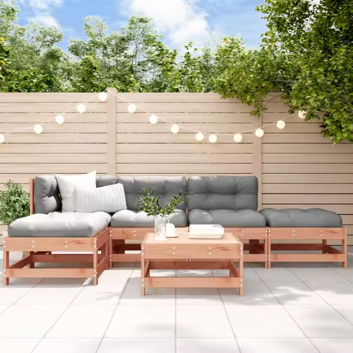vidaXL Juego de muebles jardín 6 pzas y cojines madera abeto Douglas - 1