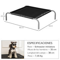 PawHut Cama Elevada para Perros Gatos Transpirable Cama Mascotas para Dormir Relajar con Marco de Acero para Interiores Exterior 90x65x20 cm Negro - details 2