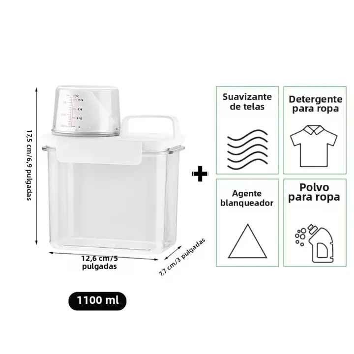 Contenedor De Almacenamiento Airtight Para Detergente De Lavandería 2300ml Con Tapa Caja De Polvo De Detergente Sellado Etiquetas Incluidas Para Alimentos Y Químicos - 1