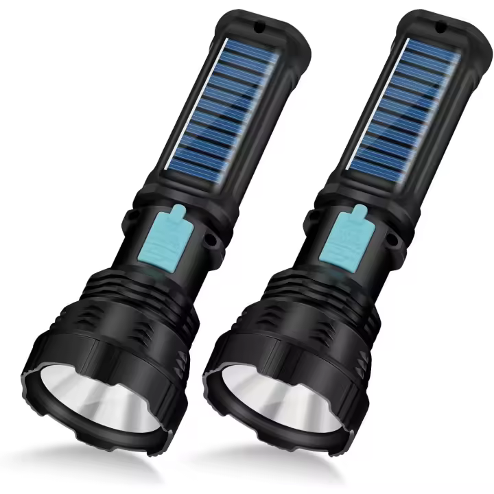 Linterna solar LED, linternas recargables portátiles solares LED de 1500 lúmenes con IP65 a prueba de agua, batería de 2000 mAh (paquete de 2) - 1