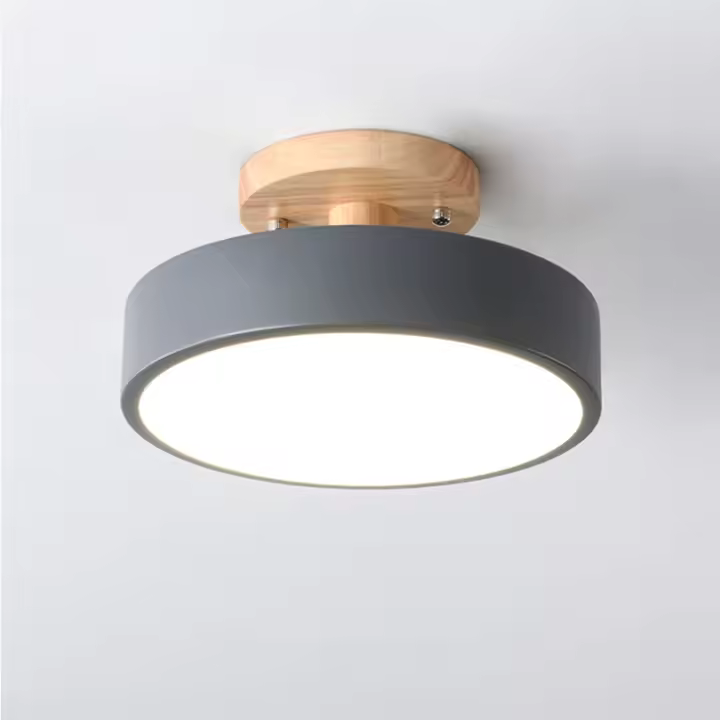 Lámpara De Techo Redonda De Madera Industrial Para Entrada Sala De Estar Comedor Dormitorio Estudio Baño Iluminación Moderna - 1