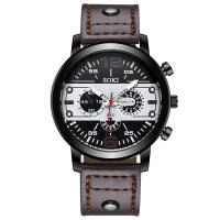 Reloj De Pulsera De Cuarzo Analógico Para Hombres Con Correa De Cuero Moda Casuística Redonda Para Negocios - details 14