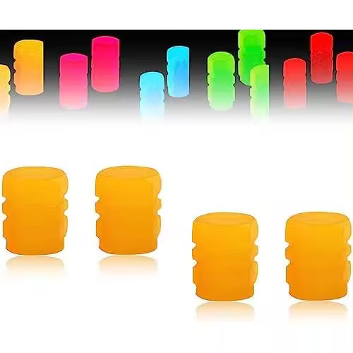 2024 nuevas tapas de válvulas, tapas de válvulas que brillan en la oscuridad, tapas de válvulas que brillan en la oscuridad, universales, se adaptan a cualquier automóvil (4 unidades amarillas) - 1