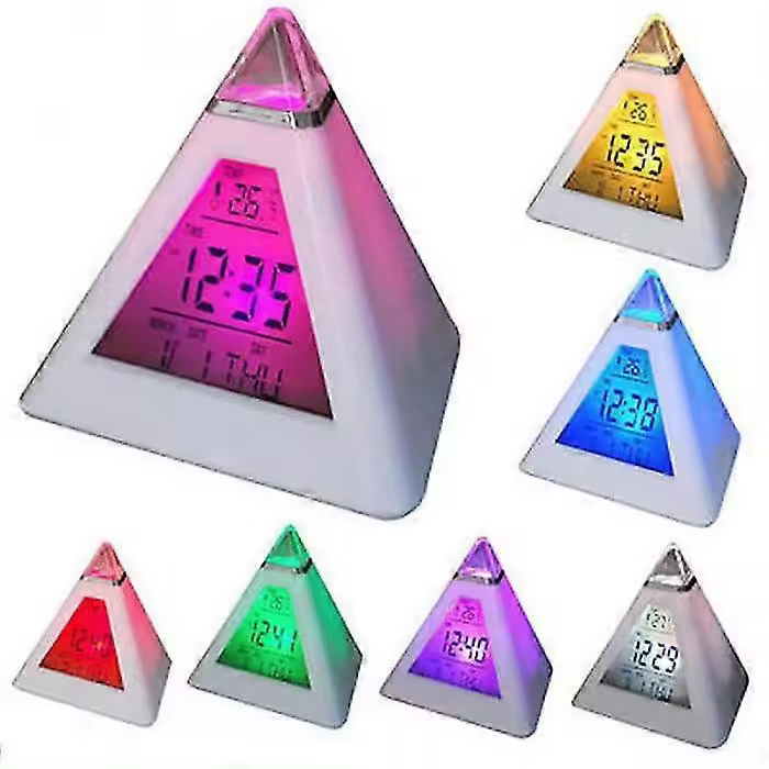 Reloj despertador LED Digital 7 colores que camian La Luz DE LA Noche Tiempo temperatura Pantalla Pirámide escretorio - 1