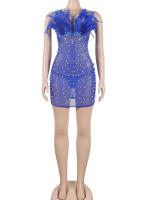 Beyprern Vestido De Noche De Perlas Y Rhinestones Para Mujer Vestido De Fiesta Con Pico De Pavo Y Diamantes Elegante Y Sexy Para Cumpleaños Y Clubwear - details 9