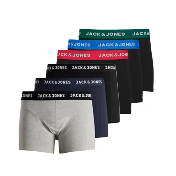 Jack & Jones Hombre  Pack 6 Boxer ropa interior Modelo Serie Trunks, Cintura elástica 95% Algodón y 5% elastano muy suaves y cómodos - 1