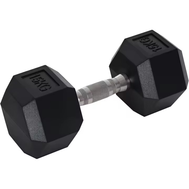 Mancuerna Hexagonal 15 KG Mancuerna con Barra de Conexión Metálica para Entrenamiento en Casa Gimnasio Oficina Negro y Plata - 1