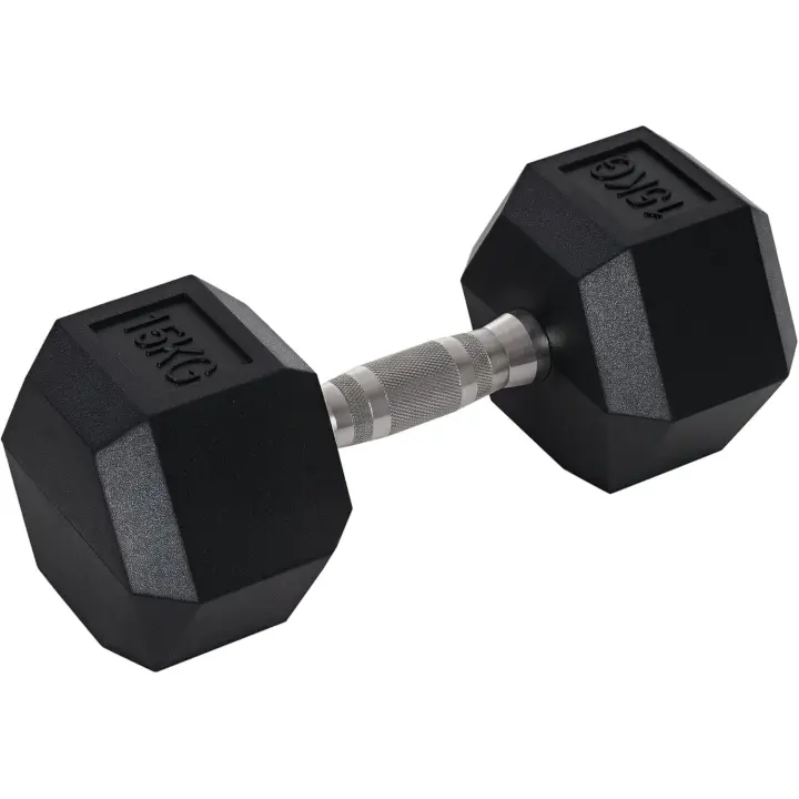 Mancuerna Hexagonal 15 KG Mancuerna con Barra de Conexión Metálica para Entrenamiento en Casa Gimnasio Oficina Negro y Plata - 1