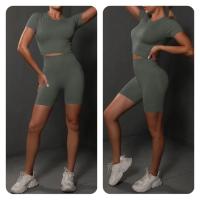 SSITO Nuevo conjunto de Pantalones cortos de manga cortos de Yoga de color sólido de melalgodón sin costura para correr, deportes y Fitness conjunto de Dos piezas - details 23