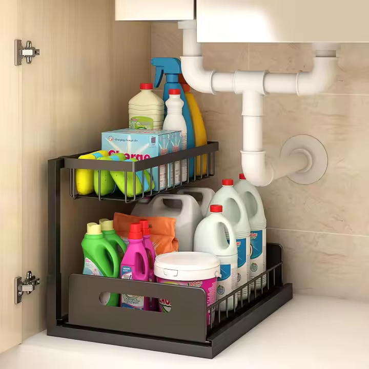 Organizadores y almacenamiento para Debajo del fregadero, with Caja deslizante, estante multiusos de 2 niveles para baño y cocina - 1