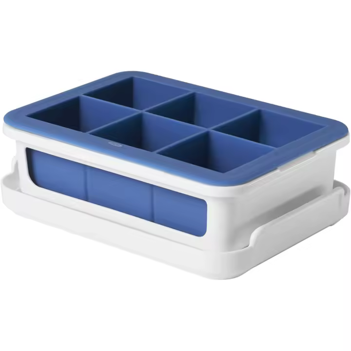 Bandeja para cubitos de hielo  a prueba de fugas con tapa para cubitos de hielo grandes, silicona, color blanco/azul oscuro - 1