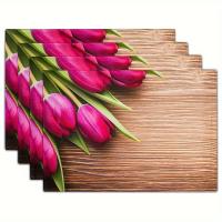 Juego De 4 Tapetes De Comedor Con Patrón Floral Tema De Verano Colores Vibrantes Para Madera Tapete De Mesa Para Decoración Interior - details 6