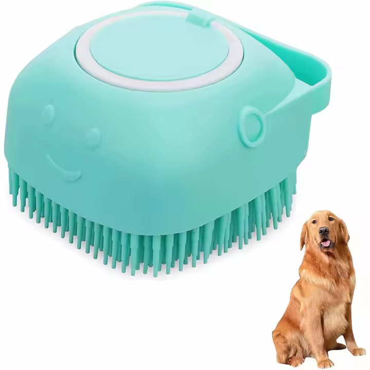 Cepillo de baño para perros y gatos, cepillo de baño de goma suave de silicona para perros, cepillos dispensadores de champú para el cuidado de mascotas - 1