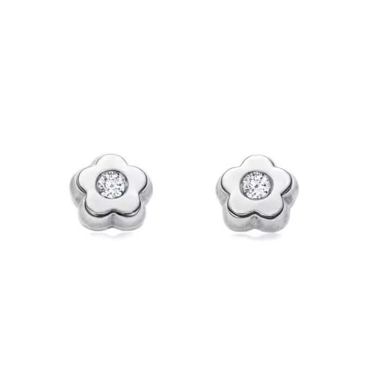 Pendientes Bebe Oro Blanco 9K Flor Margarita Circonita Brillo - Mondepetit - 1